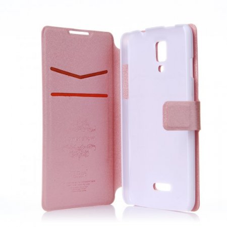 Fashion Flower Show Leather Stand Case Cover for Coolpad 7295C Smartphone Champagne