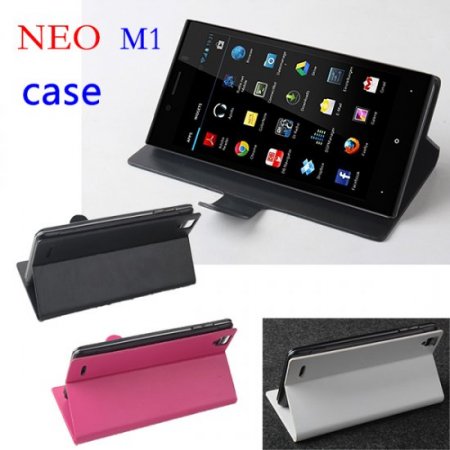 Fashion Leather Flip Case Cover for NEO M1 Smartphone Black