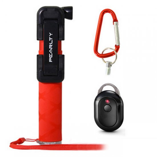 iPearl Pearlty Porket Monopod Selfie Stick+Bluetooth Shutter+Clip Holder+Buckle Red