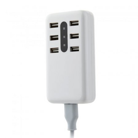 6-Ports DC 5.2V/ 2.4A USB Charger with LED Lights White