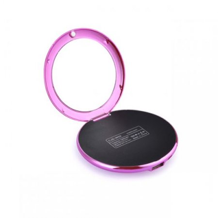 Fashion Lady Cosmetic Mirror 7000mAh USB External Power Bank for Smartphones Rosy