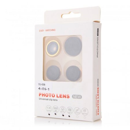 OD-009 4 in 1 Universal 180 Clip Smartphone Fish Eye Camera Lens Golden