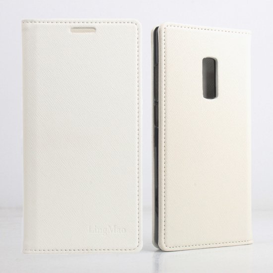 Cool Cross Pattern Leather Flip Case Built-in Magnetic for ONEPLUS 2 Smartphone White