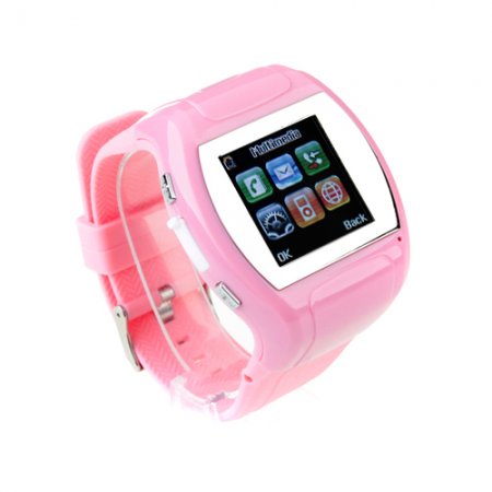 MQ007 Watch Phone Quad Band 1.5 Inch Touch Screen Camera Bluetooth FM Cellphone with Bluetooth Earphone - Pink