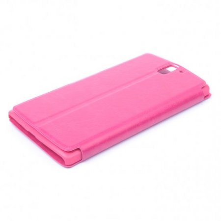 Leather Flip Cover Case Stand for Oneplus One Smartphone Pink