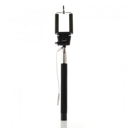MOWTO Z07-5S Cable Take Pole Wired Monopod Selfie Stick + Cell Phone Clip Holder Black