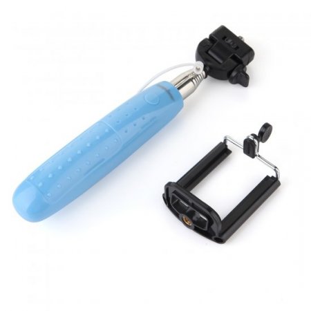 Portable Extendable Handheld Wired Monopod Selfie Stick with Built-in Shutter Blue