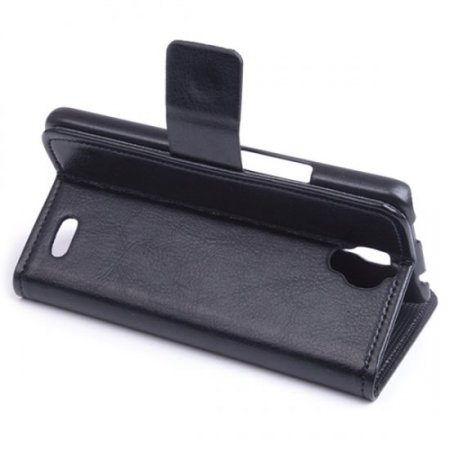 Leather Flip Cover Case Protect Case Stand for TCL S820 Smartphone Black