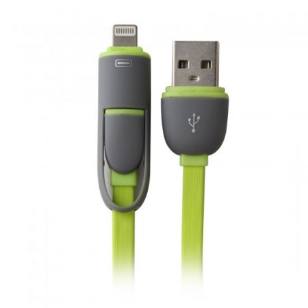 2 in 1 USB Cable Data Transmit and Charging Cable for iPhone & Android Green