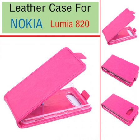 Leather Flip Cover Case Stand Nokia Lumia 820 Smartphone Pink