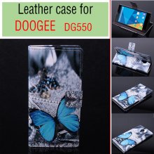 Fashion Painting Blue Butterfly Flip Cover Stand Case For Doogee DG550 Smartphone
