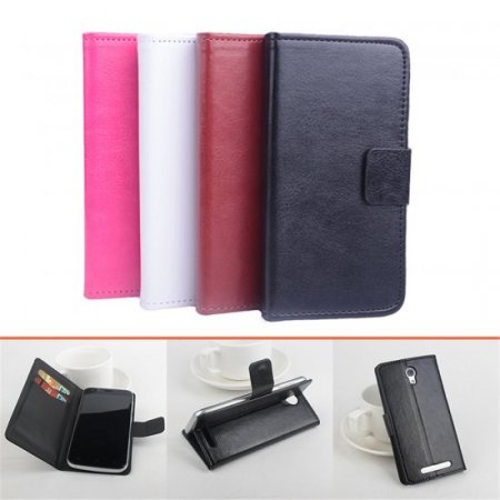 Leather Flip Cover Case Protective Case Stand for DOOGEE Y100 Pro Smartphone Rose