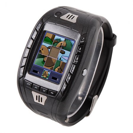 AK11 Watch Phone Single SIM Card Camera FM Bluetooth Ebook 1.2 Inch Touch Screen- Black