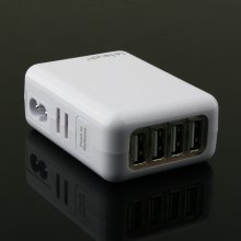 Le touch Power Bin Travel Charger 4 USB Port with Universal AC Plugs EU UK US AU- White