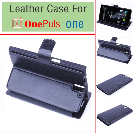 Leather Flip Cover Case Stand for Oneplus One Smartphone Black