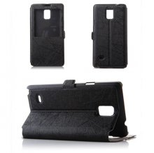 Fashion Leather View Flip Case Cover for Samsung Galaxy Note4 Smartphone Black