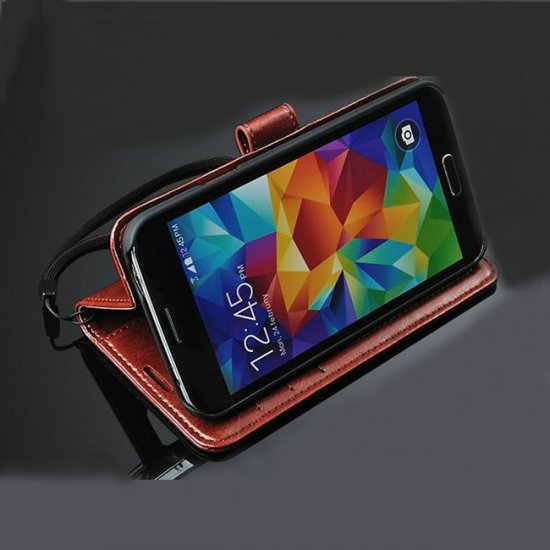 Fashion Multifunctional Pocket Style PU Leather Stand Case for Samsung Galaxy S5 Brown