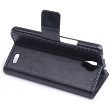 Leather Flip Cover Case Protect Case Stand for TCL S820 Smartphone Black