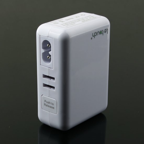Le touch Power Bin Travel Charger 4 USB Port with Universal AC Plugs EU UK US AU- White