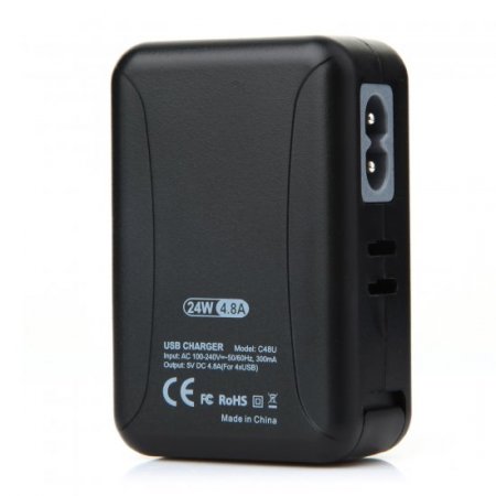 Le touch Power Bin Travel Charger 4 USB Port with Universal AC Plugs EU UK US AU- Black