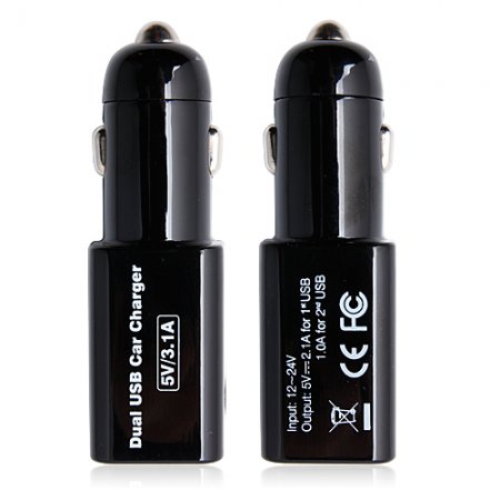 Dual USB Car Charger 5V/3.1A Charge 2 USB Devices at the Same Time 2 Colors Available