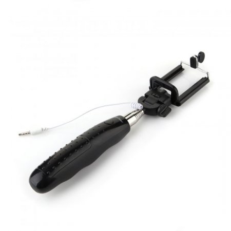 Portable Extendable Handheld Wired Monopod Selfie Stick with Built-in Shutter Black