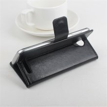 Leather Flip Cover Case Protective Case Stand for DOOGEE Y100 Pro Smartphone Black