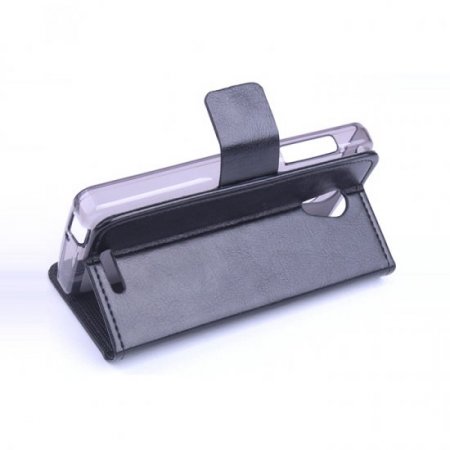 Leather Flip Cover Case Stand GIONEE V183 Smartphone Black