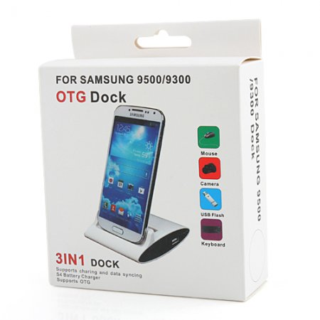3 in 1 Battery Charger + OTG + Micro USB Charging Dock Base for Samsung i9500 Black Color