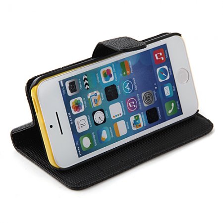 Magnetic Closure Protective Flip Cover Stand Litchi Stripe Leather Case for iPhone5c