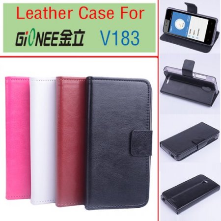 Leather Flip Cover Case Stand GIONEE V183 Smartphone Black