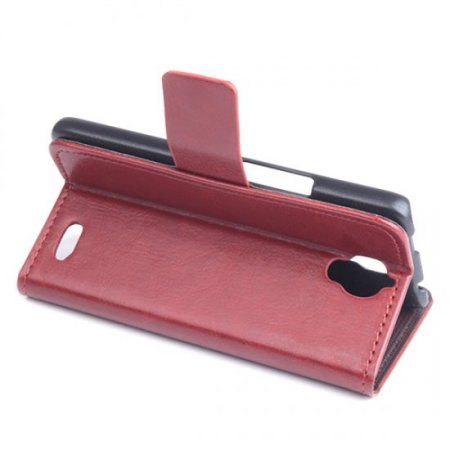 Leather Flip Cover Case Protect Case Stand for TCL S820 Smartphone Brown