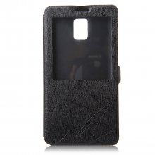 Fashion Leather View Flip Case Cover for Samsung Galaxy Note4 Smartphone Black