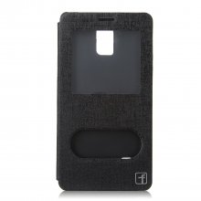 Leather View Flip Cover Stand Case for Samsung Note 4 Smartphone Black