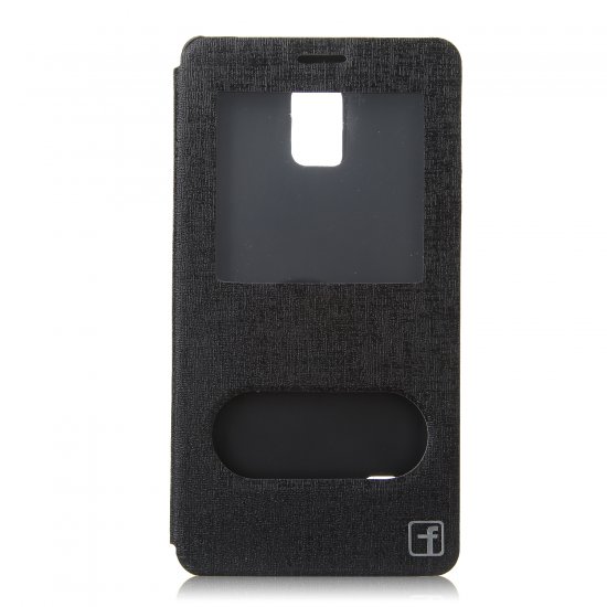 Leather View Flip Cover Stand Case for Samsung Note 4 Smartphone Black