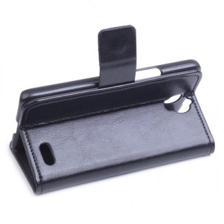 Leather Flip Cover Case Protect Case Stand for TCL S820 Smartphone Black