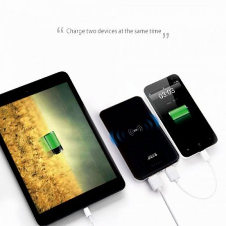 MOCREO 10000mAh Power Bank Qi-Enabled Single-Position Wireless Charger Charging Pad