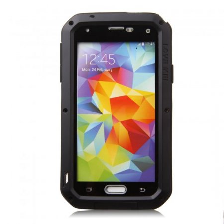 Love Mei Waterproof Shockproof Aluminum Case+Gorilla Glass for Samsung Galaxy S5 Black