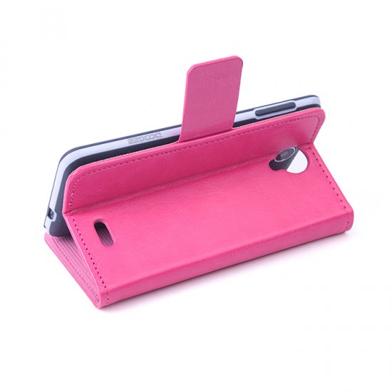 Leather Flip Cover Case Stand for Doogee DG280 Smartphone Rose