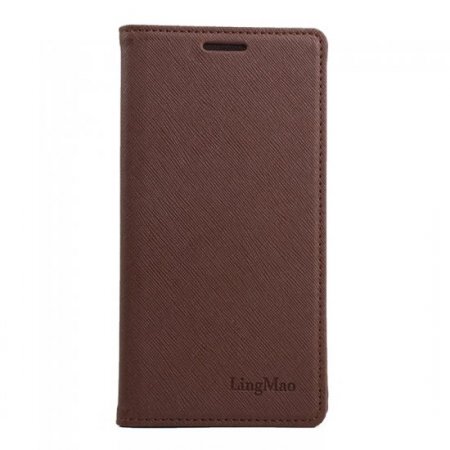Cool Cross Pattern Leather Flip Case Built-in Magnetic for ONEPLUS 2 Smartphone Brown