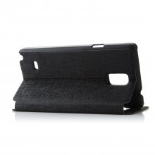 Leather View Flip Cover Stand Case for Samsung Note 4 Smartphone Black