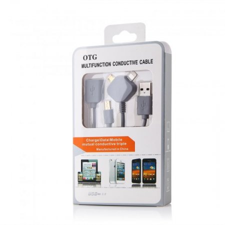 Multifunction OTG Data Change USB Charge Mutual Conductive Cable - Grey