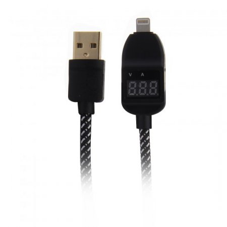2586 Smart Current + Voltage LED Display Super Charging Cable for iPhone iPad Black