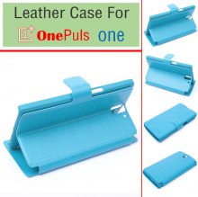 Leather Flip Cover Case Stand for Oneplus One Smartphone Blue