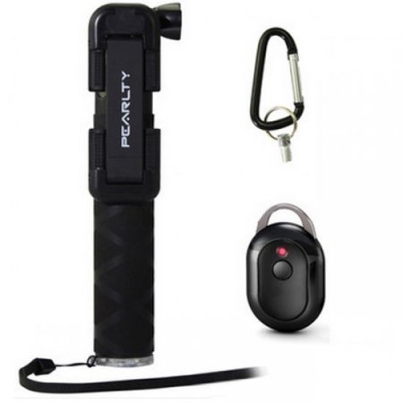 iPearl Pearlty Porket Monopod Selfie Stick+Bluetooth Shutter+Clip Holder+Buckle Black