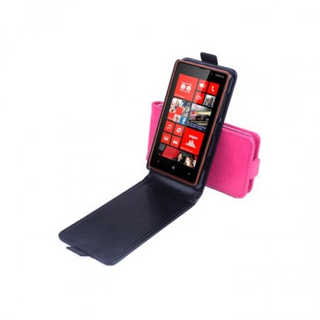 Leather Flip Cover Case Stand Nokia Lumia 820 Smartphone Black