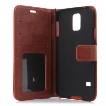 Fashion Multifunctional Pocket Style PU Leather Stand Case for Samsung Galaxy S5 Brown