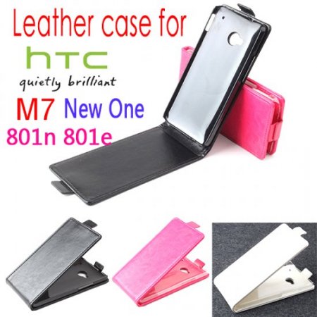 Fashion Leather Flip Case Cover for HTC M7 New One Smartphone 3-color