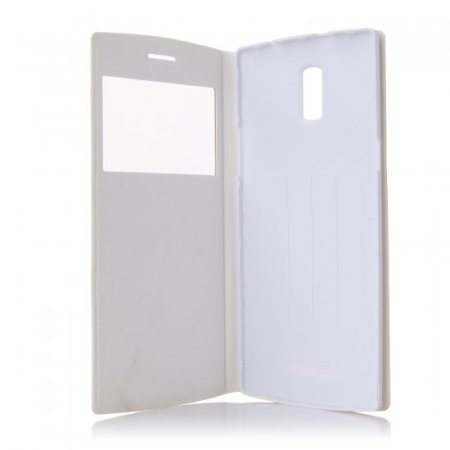 Leather View Flip Cover Stand Case for DOOGEE KISSME DG580 Smartphone White