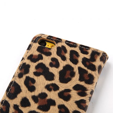 Magnetic Closure Protective Flip Cover Stand Leopard Stripe Leather Case for iPhone5c